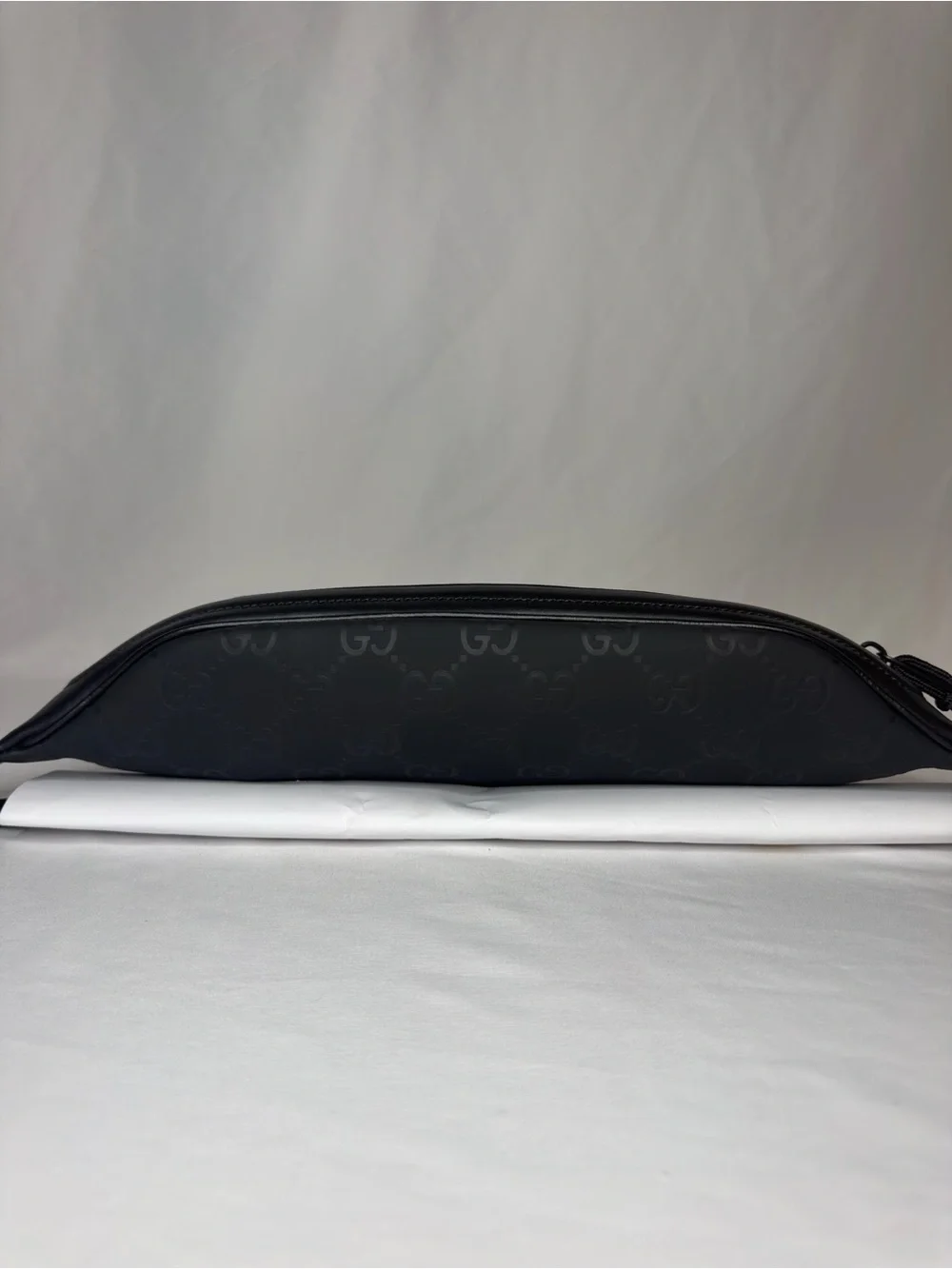 Gucci Edge Large Black GG Rubber Belt Bag 834492 NWT